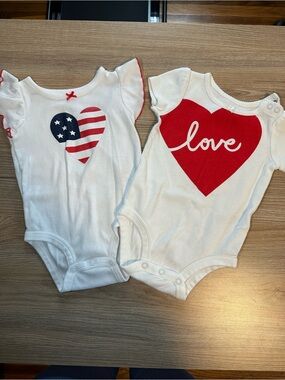 Carter's White Baby Onesie with Red and Navy Heart Graphic